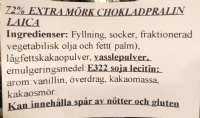 72% extra m�rk chokladpralin