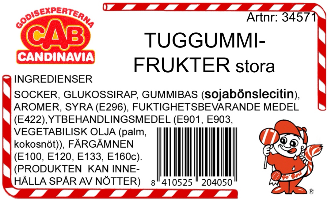 Tuggummi frukter stora