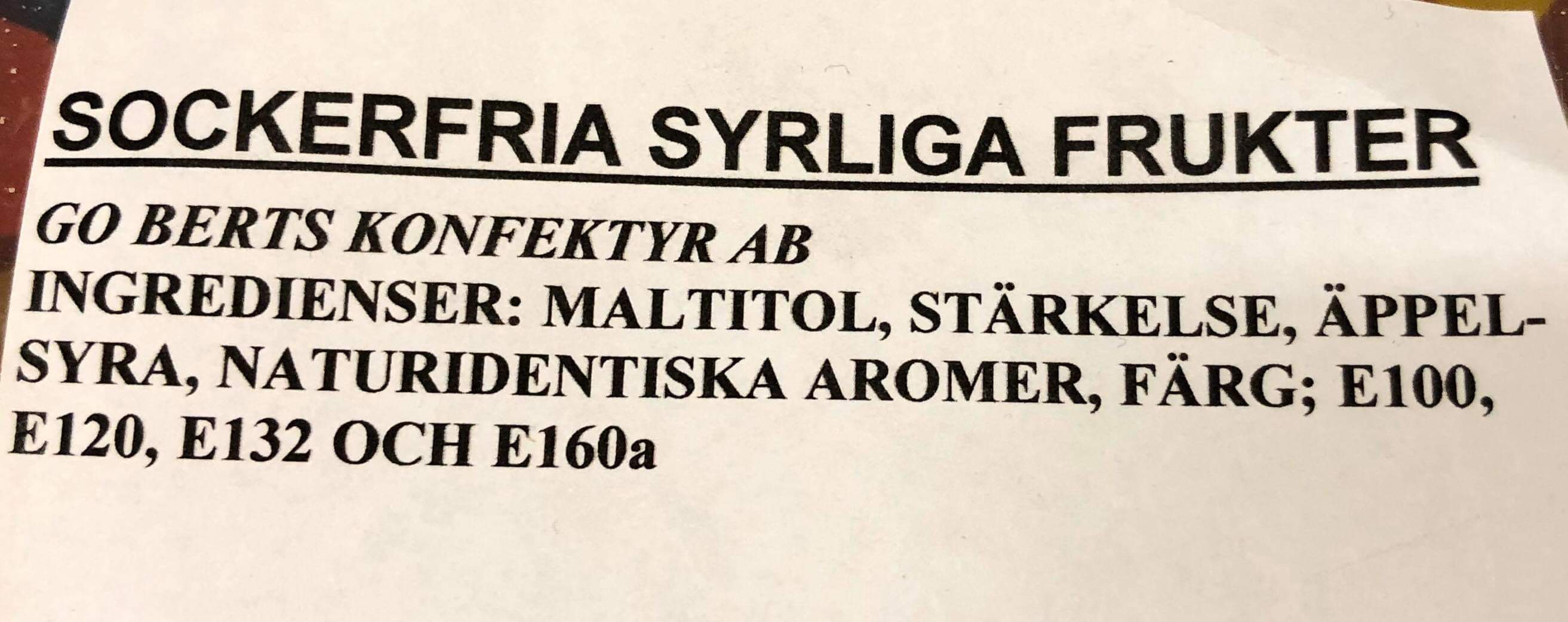 Sockerfria syrliga frukter