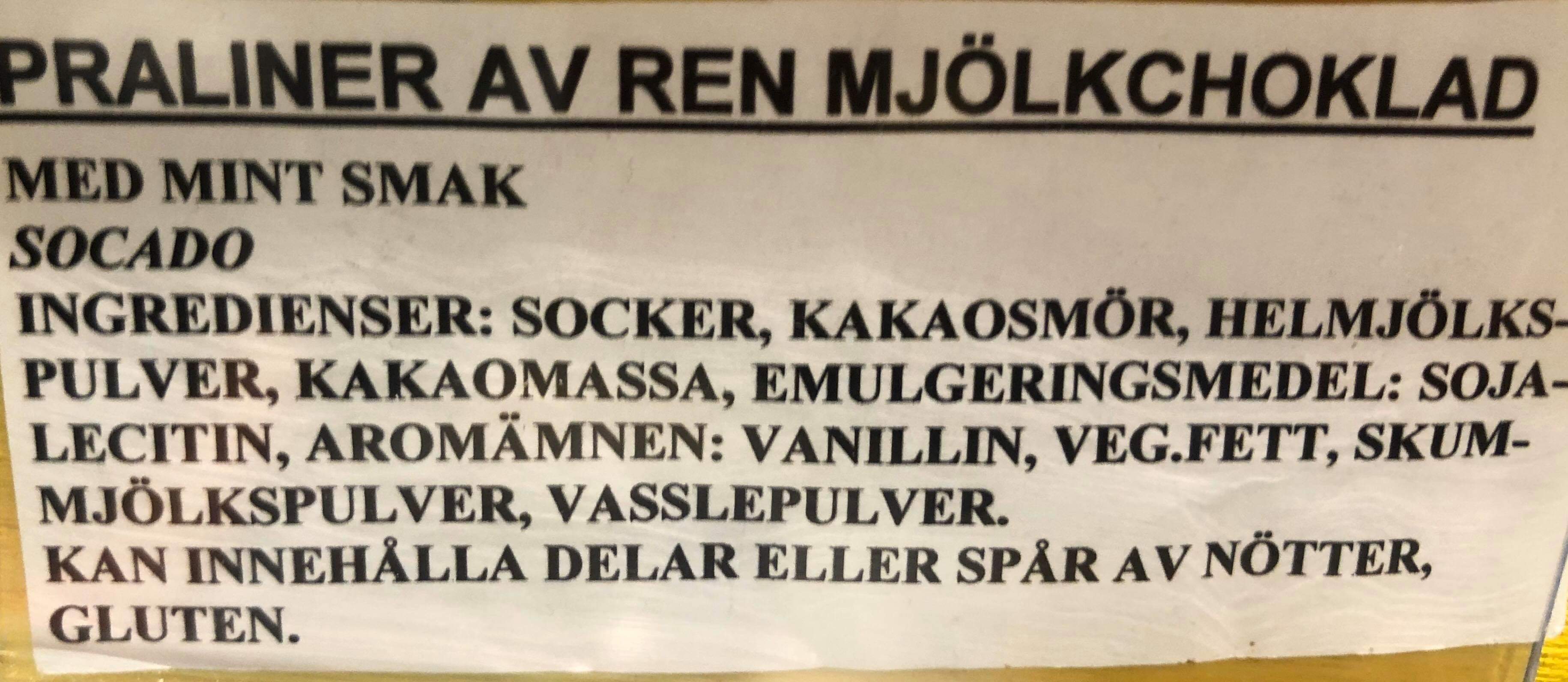 Praliner av ren mjlkchoklad med mint smak