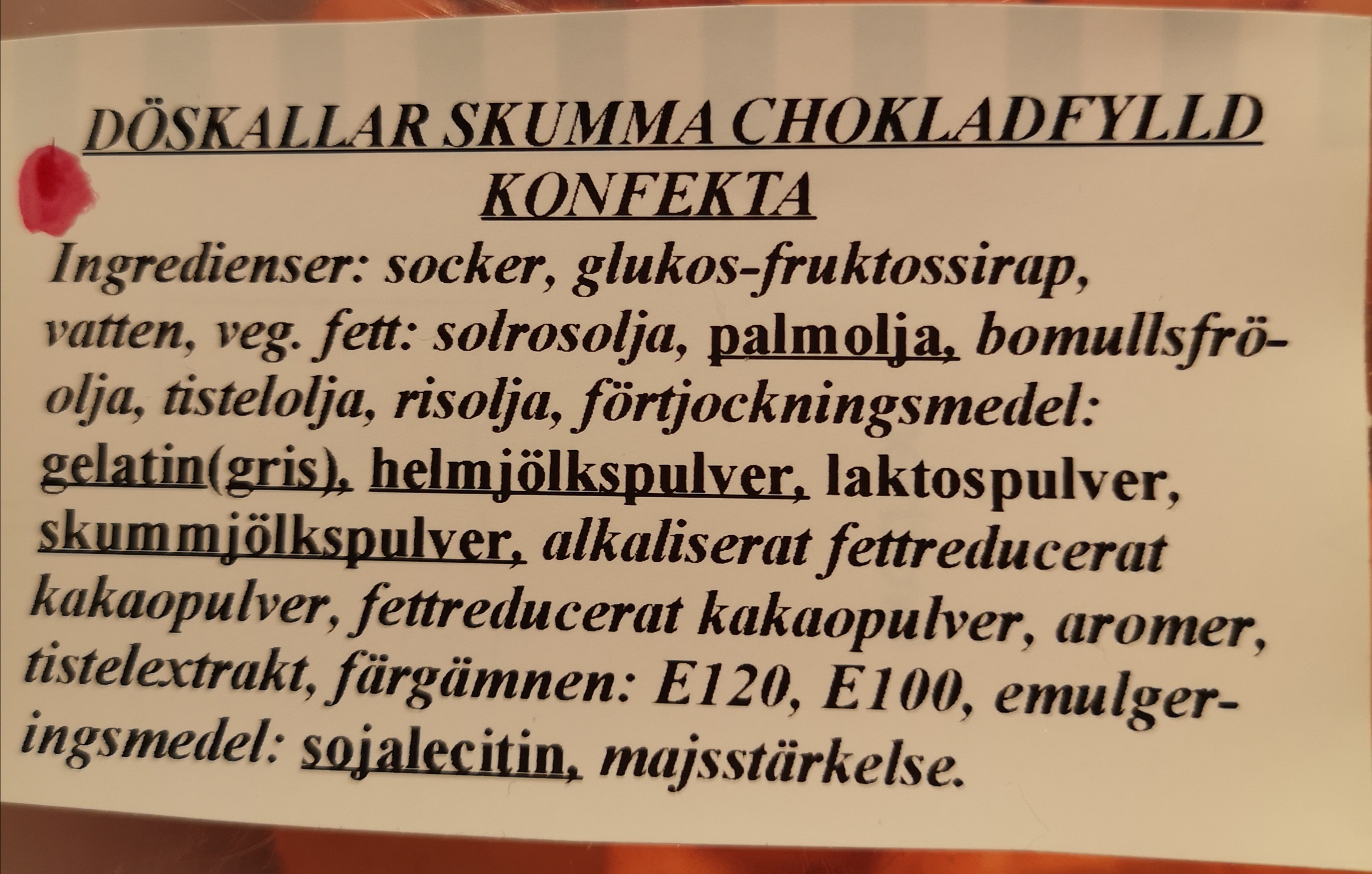 Dskallar skumma chokladfylld