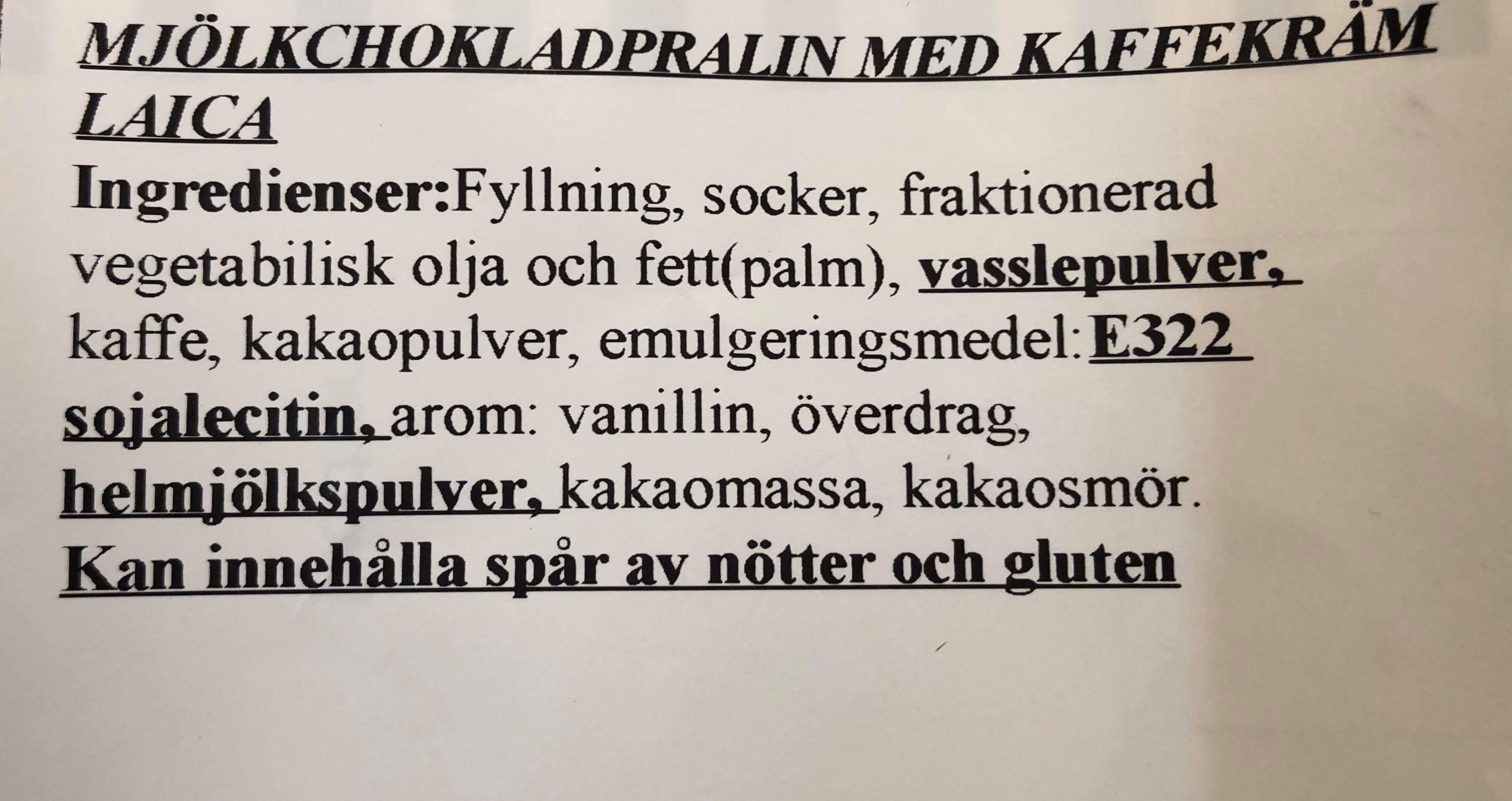 Mjlkchoklad pralin fylld med kaffekrm