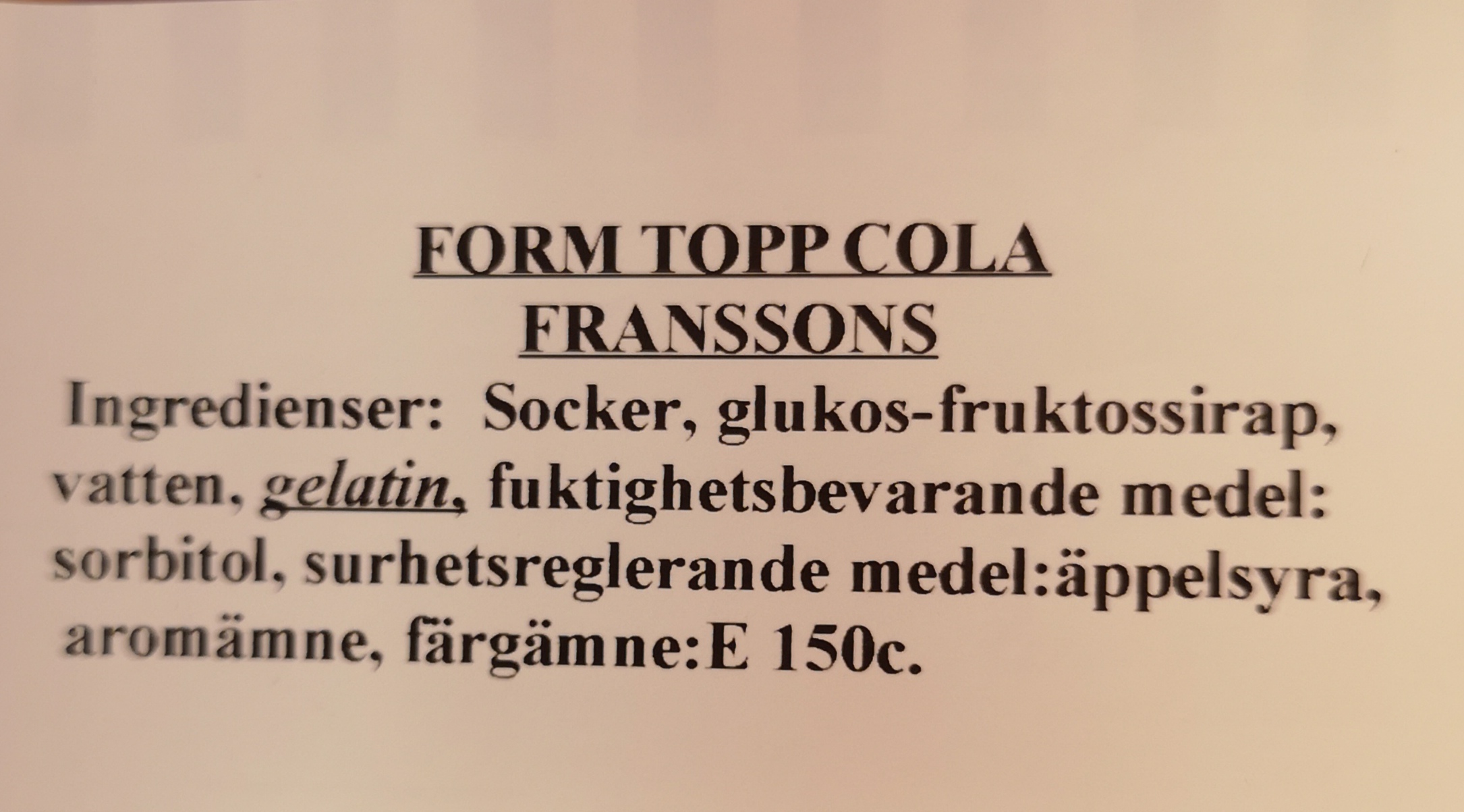 Form topp cola