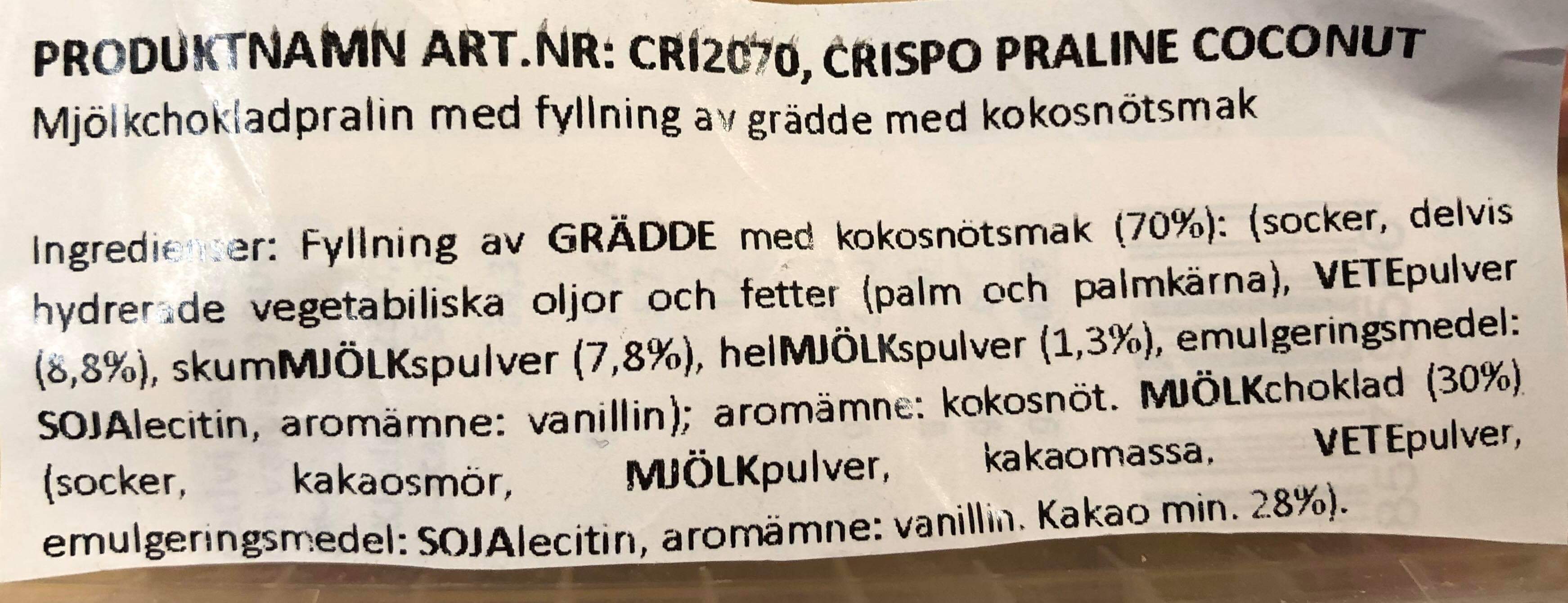 Mjlkchoklad pralin fylld med grdde med kokossmak
