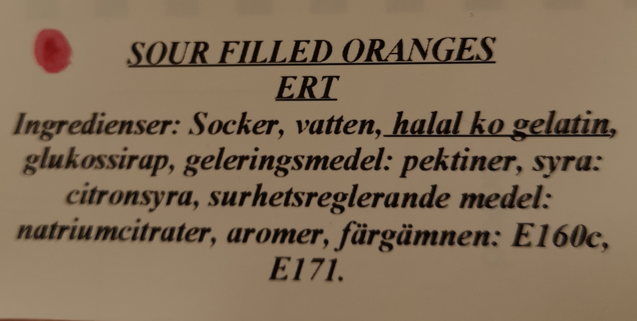Sour filled oranges