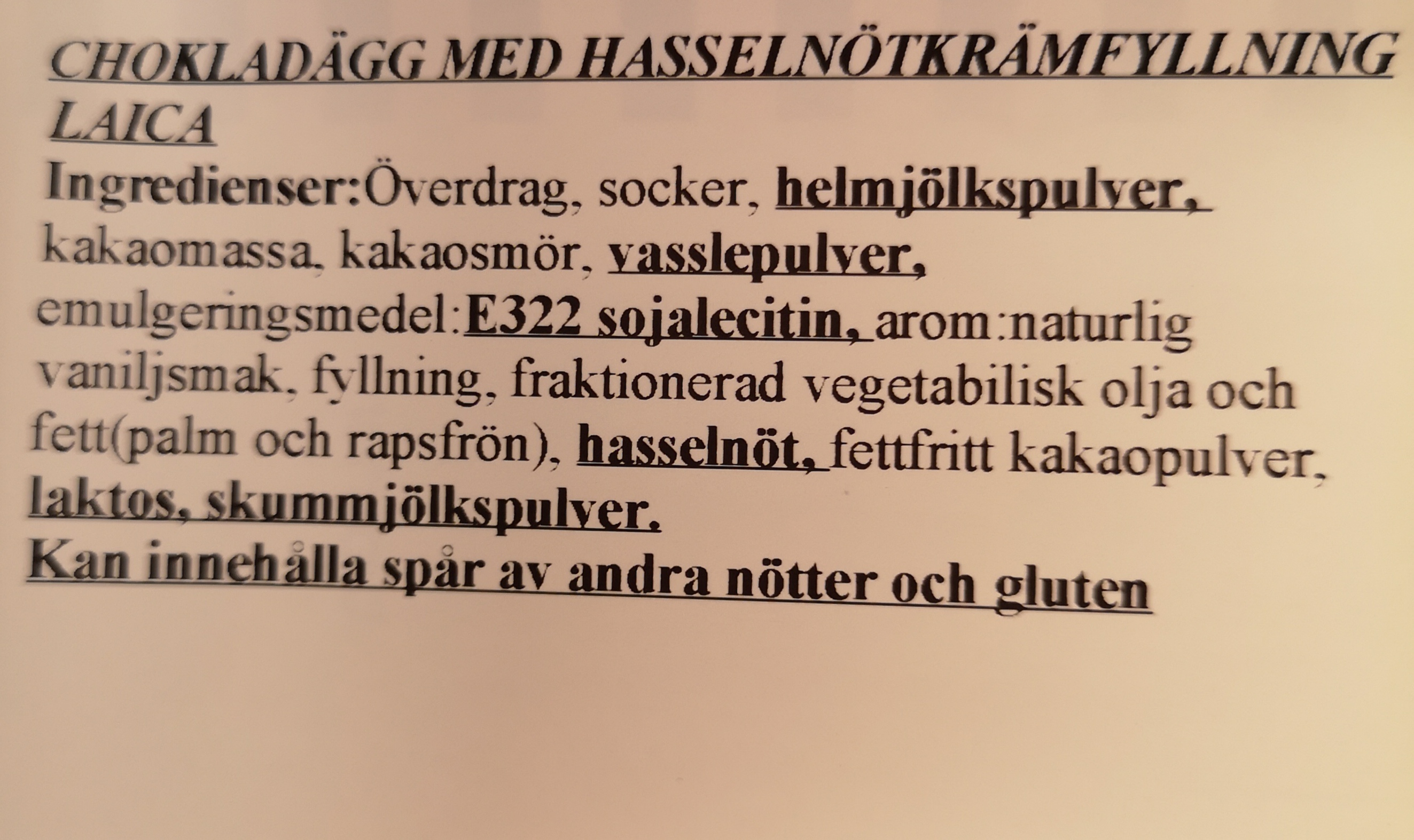 Chokladgg fylld med hasselntskrm