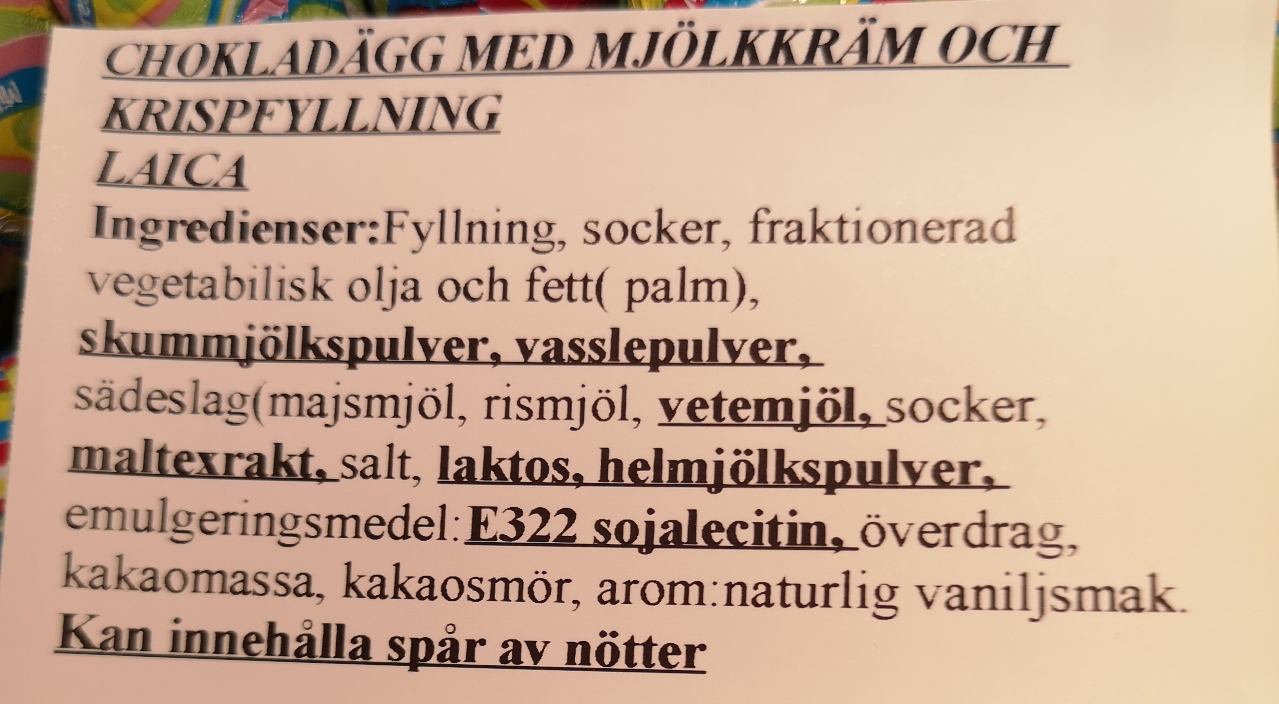 Chokladgg fylld med mjlkkrm och crisp
